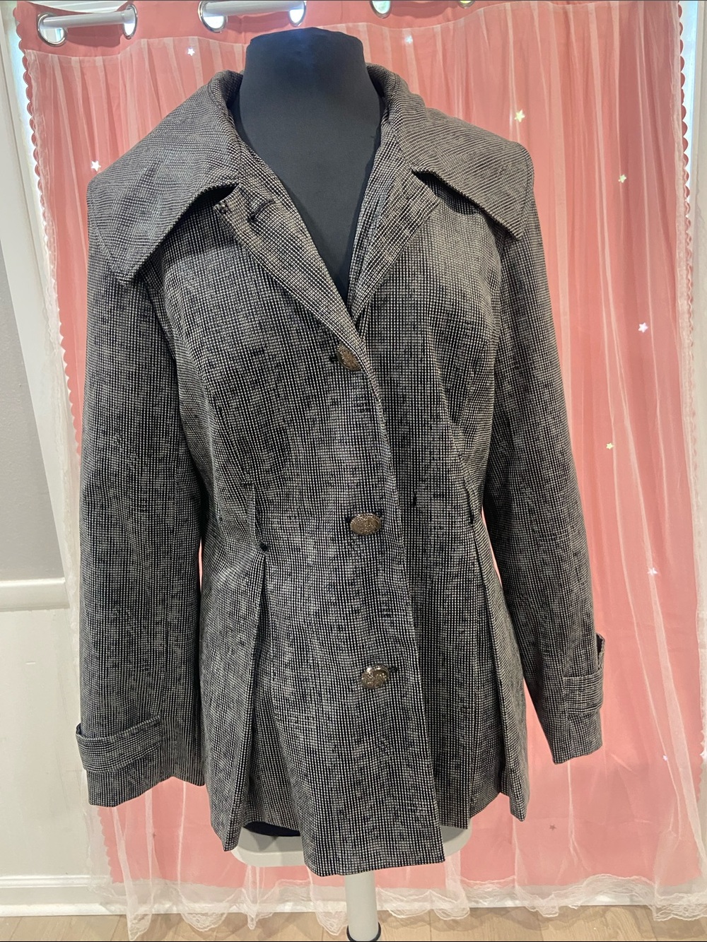 Cynthia Rowley Charcoal Textured Button-Front Blazer size L